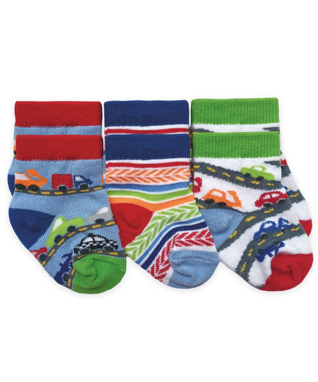 Jefferies Socks Colorful Car Vehicles Crew Ankle Socks 3 Pair Pack in Multi