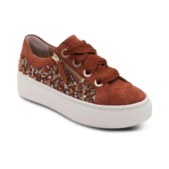 Aetrex Women's Aubrey Arch Support Platform Sneaker in Russet Knit