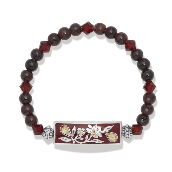 Brighton Everbloom Flora Stretch Bracelet in Silver-Red