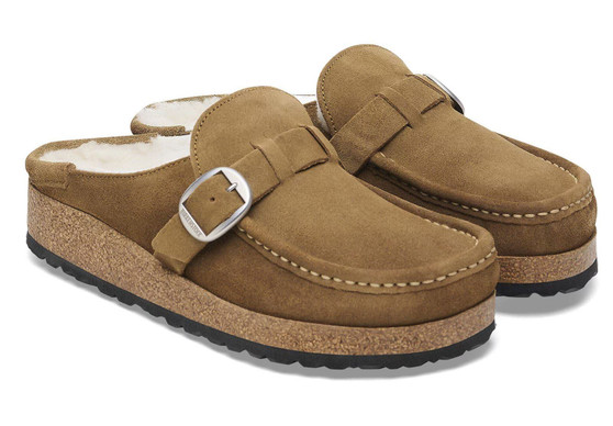 Birkenstock Women's Buckley  Shearling Clog in Tea Suede Leather