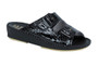 La Plume Women's Jen Slide Sandal in Black Croco Patent