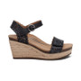 Aetrex Women's Sydney Quarter Strap Espadrille Wedge in Black Cutout