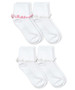Jefferies Socks Ripple Edge Smooth Toe Turn Cuff Socks 2 Pair Pack in Pink and White