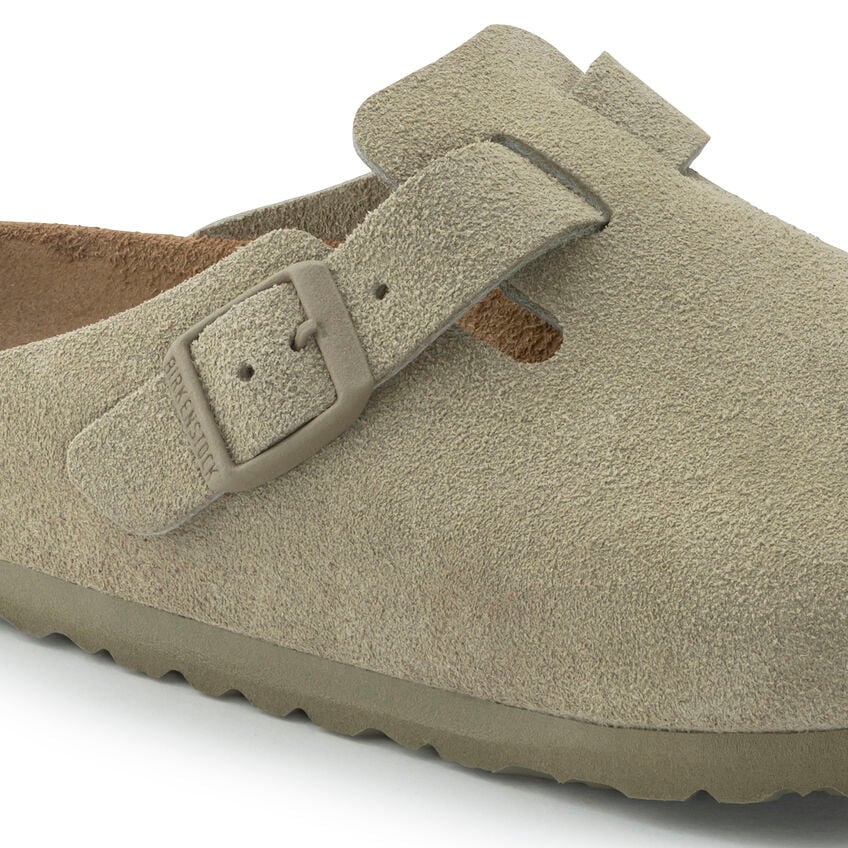 Birkenstock Boston Hard Footbed Suede Leather in Faded Khaki