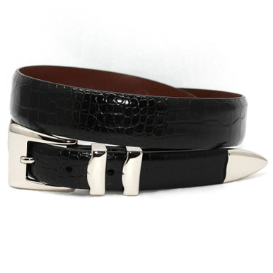 TORINO  Men\'s Black Embossed Italian Calfskin Leather Belt Buckle Size 38 Torino Embossed Italian Calfskin Black Pattern Belt W/ Gold  main image 2