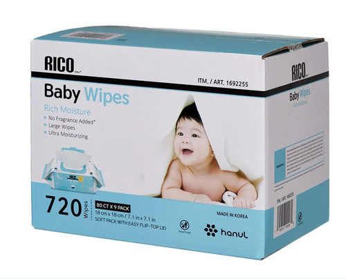 RICO Baby Wipes, Fragrance Free, 720 ct