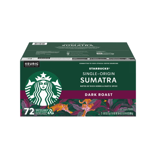 Starbucks Sumatra Single-Origin Coffee, Dark Roast, Keurig K-Cup Pods, 72 ct