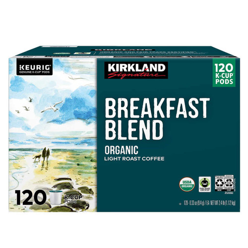 Kirkland Signature Organic Breakfast Blend Coffee, Light Roast, Keurig K-Cup Pods, 120 ct