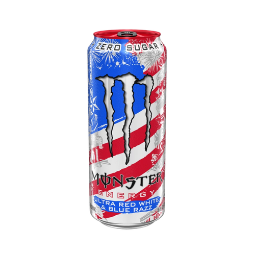 Monster Energy Drink, Zero Sugar, Ultra Red White & Blue Razz, 16 fl oz, 18 ct