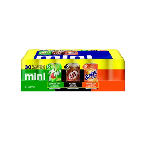 7UP, A&W, Sunkist Mini Can Variety Pack, 7.5 fl oz, 30 ct