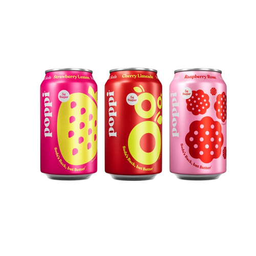 poppi Prebiotic Soda, Juicy Hits Variety Pack, 12 fl oz, 18 ct