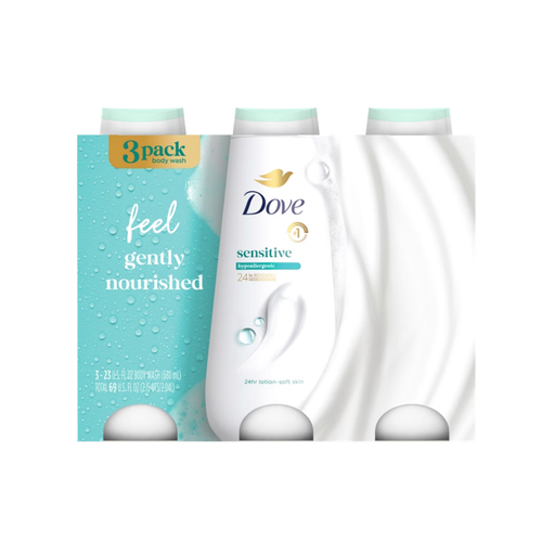 Dove Sensitive Body Wash, Hypoallergenic, 23 fl oz, 3 ct