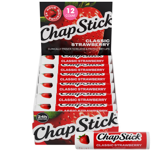 ChapStick Lip Balm, Classic Strawberry, 0.15 oz, 12 ct