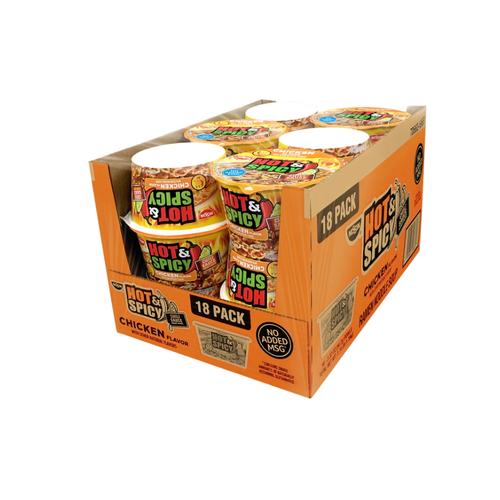 Nissin Hot & Spicy Ramen Noodle Bowl, 3.32 oz, 18 ct