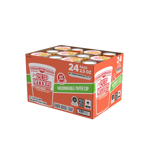 Nissin Cup Noodles Flavored Soup, Chicken, 2.5 oz, 24 ct