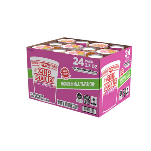 Nissin Cup Ramen Noodles Flavored Soup, Shrimp, 2.5 oz, 24 ct