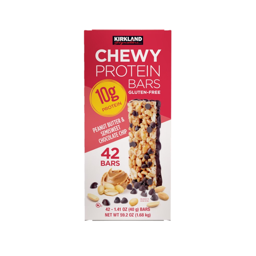 Kirkland Signature Chewy Protein Bar, 10g Protein, Peanut Butter & Semisweet Chocolate Chip, 1.41 oz, 42 ct