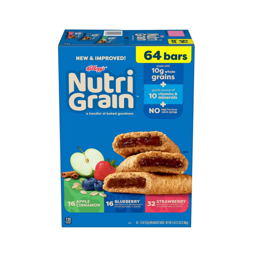 Kellogg's Nutri-Grain Breakfast Bars, Variety Pack, 1.3 oz, 64 ct
