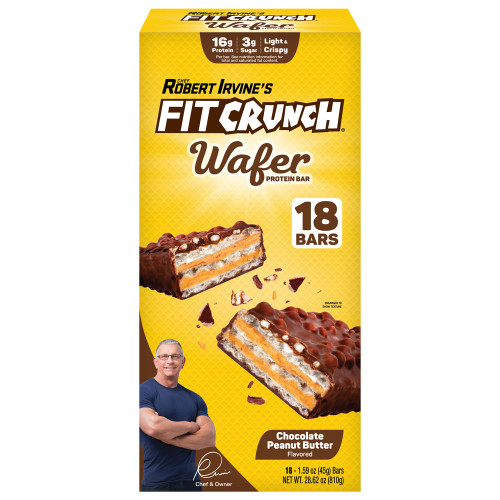 FITCRUNCH Wafer Protein Bars, 16g Protein, Chocolate Peanut Butter, 1.59 oz, 18 ct