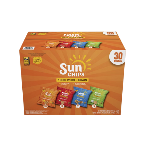 SunChips Whole Grain Snacks, Variety Pack, 1.5 oz, 30 ct