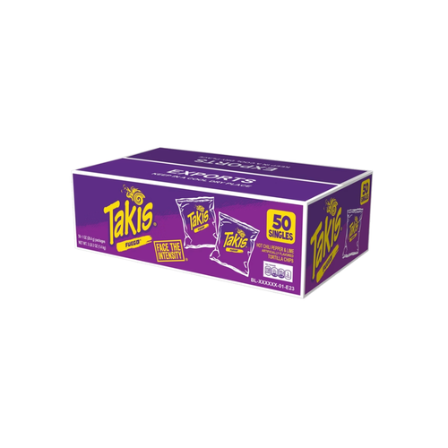 Takis Fuego Rolled Tortilla Chips, Hot Chili Pepper and Lime, 1 oz, 50 ct