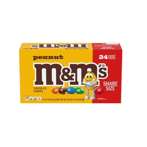M&M'S Chocolate Candy, Peanut, Share Size, 3.27 oz, 24 ct