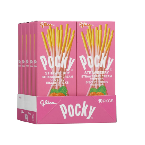 Glico Pocky Cream Covered Biscuit Sticks, Strawberry, 1.41 oz, 10 ct