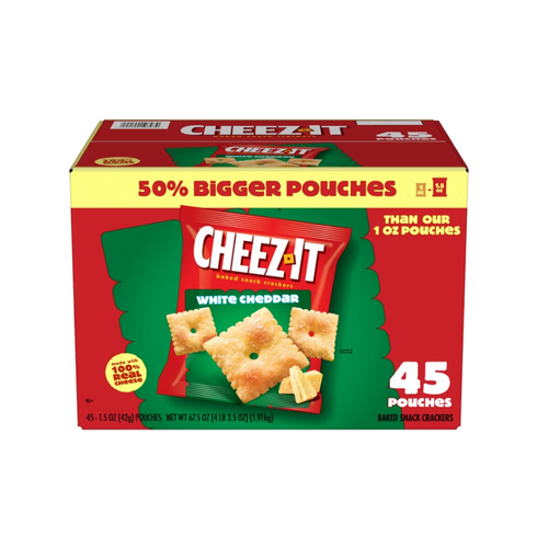 Cheez-It Baked Snack Crackers, White Cheddar, 1.5 oz, 45 ct