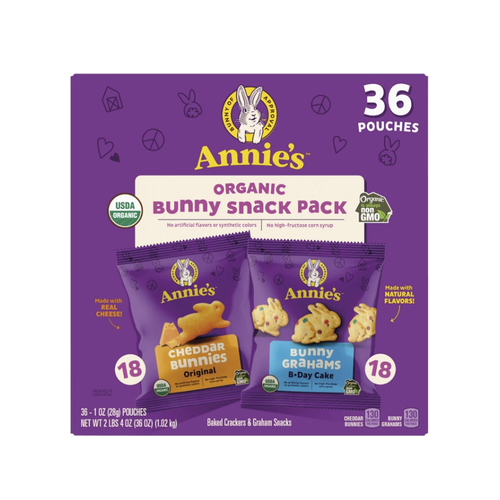 Annie's Organic Bunny Snack Pack Baked Crackers and Graham Snacks, Variety Pack, 1 oz, 36 ct
