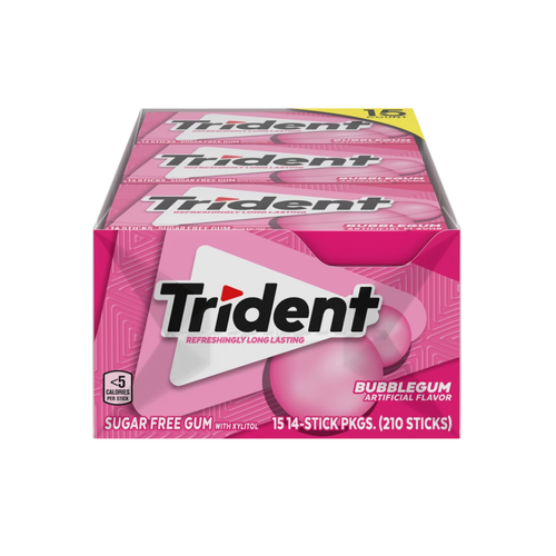 Trident Sugar Free Gum, Bubblegum, 14 Pieces, 15 ct