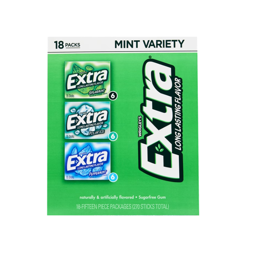 Extra Sugar Free Chewing Gum, Mint Variety Pack, 15 Sticks, 18 ct