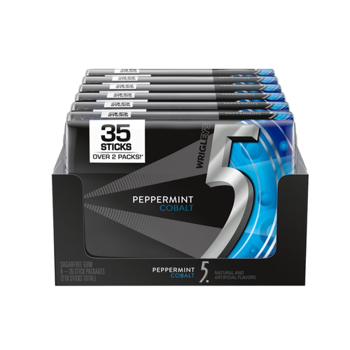 5 Gum Sugar Free Chewing Gum, Peppermint Cobalt, Mega Pack, 35 Sticks, 6 ct