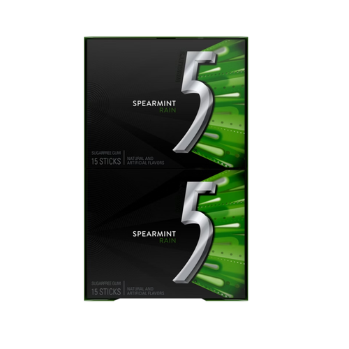 5 Gum Sugar Free Chewing Gum, Spearmint Rain, 15 Sticks, 10 ct