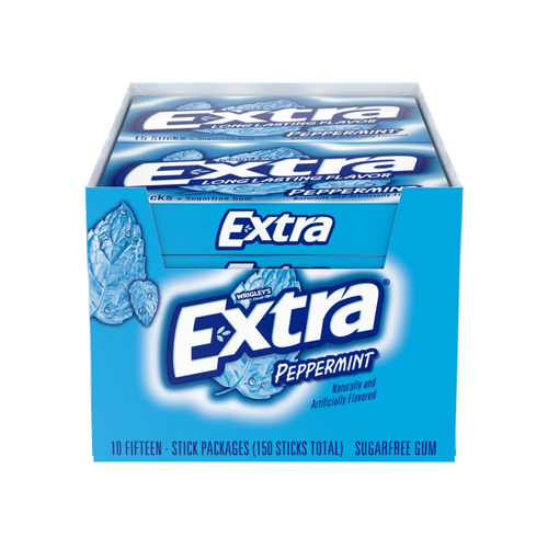 Extra Sugar Free Chewing Gum, Peppermint, Slim Pack, 15 Sticks, 10 ct