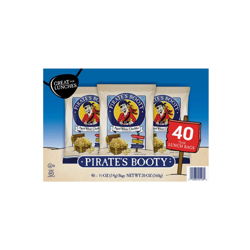 Pirate's Booty Rice and Corn Puffs, Aged White Cheddar, 0.5 oz, 40 ct