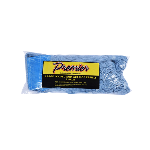 Premier Wet Mop Refill, Cotton, Large Looped End, Blue, 2 ct