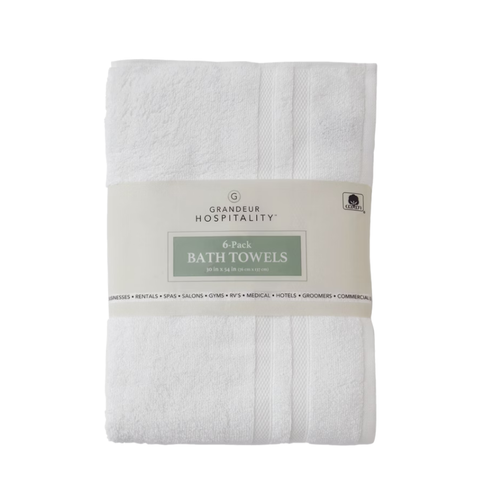Grandeur Hospitality 100% Cotton Bath Towels, White, 6 ct