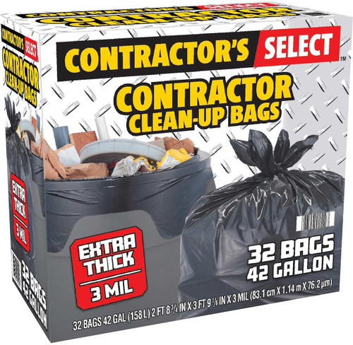 Contractor's Select Contractor Clean-Up Bags, Extra Thick, Black, 42 Gallon, 32 ct