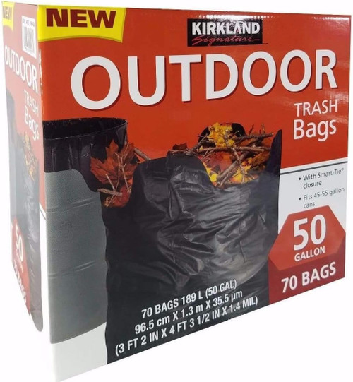 Kirkland Signature Outdoor Trash Bags, 20% PCR, Black, 50 Gallon, 70 ct