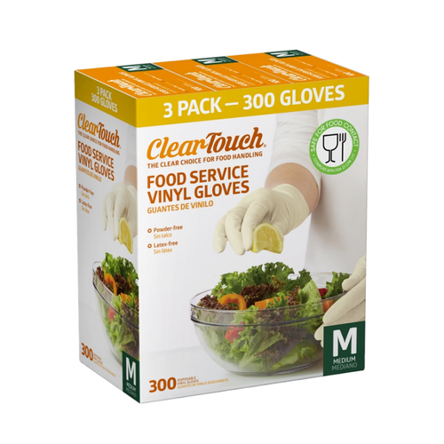 Medline Clear-Touch Food Service Vinyl Gloves, Medium, White, 300 ct