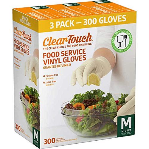 Medline Clear-Touch Food Service Vinyl Gloves, Medium, White, 300 ct