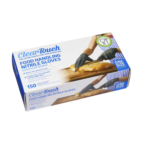 Medline Clear-Touch Food Handling Nitrile Gloves, One Size, Black, 150 ct