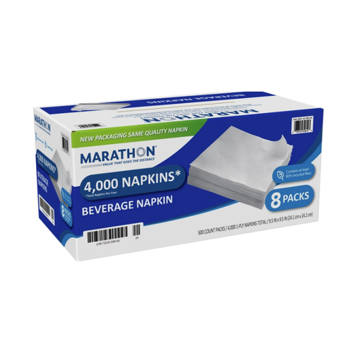 Marathon Beverage Napkins, 1-Ply, White, 4000 ct