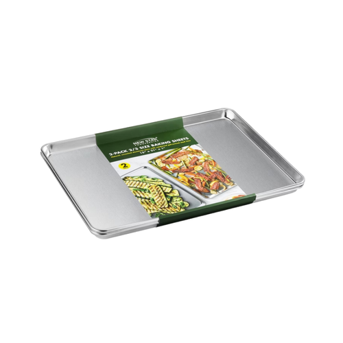New Star Foodservice Aluminum Baking Sheet Pan, 2/3 Size, 15"W x 21"L x 1"D, 2 ct