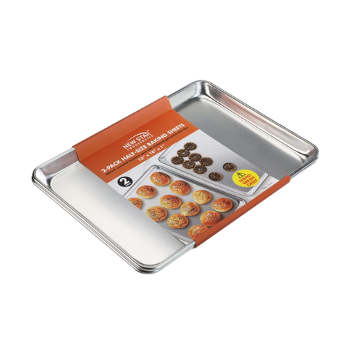 New Star Foodservice Aluminum Baking Sheet Pan, Half Size, 13"W x 18"L x 1"D, 2 ct