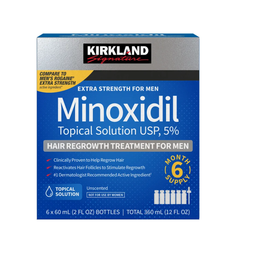 Kirkland Signature Hair Regrowth Treatment Extra Strength for Men, 5% Minoxidil Topical Solution, 2 fl oz, 6-pack