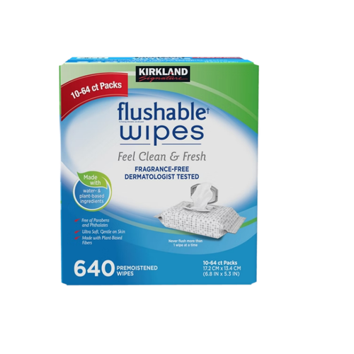 Kirkland Signature Moist Flushable Wipes, Unscented, 640 ct