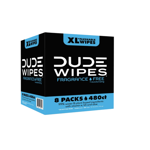 DUDE Wipes XL Flushable Wipes, Fragrance Free + Moisturizing, 480 ct
