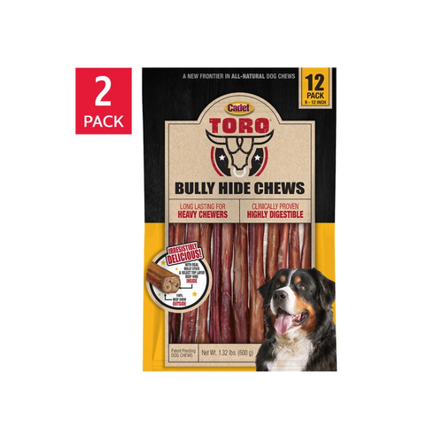 Cadet TORO Bully Hide Chews All-Natural Dog Chews 9-12" 12-count, 2-pack