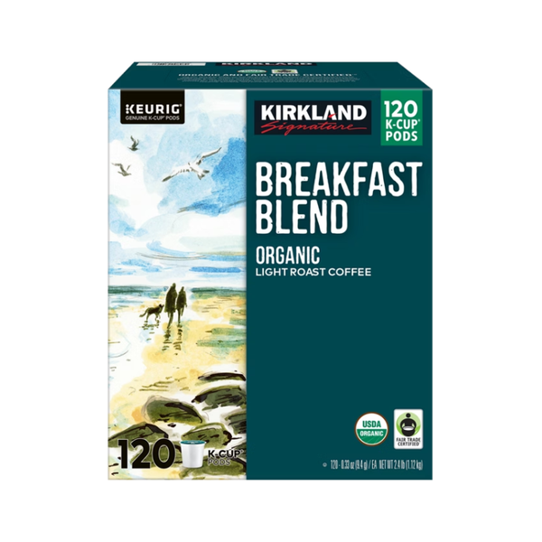 Kirkland Signature Organic Breakfast Blend Coffee, Light Roast, Keurig K-Cup Pods, 120 ct